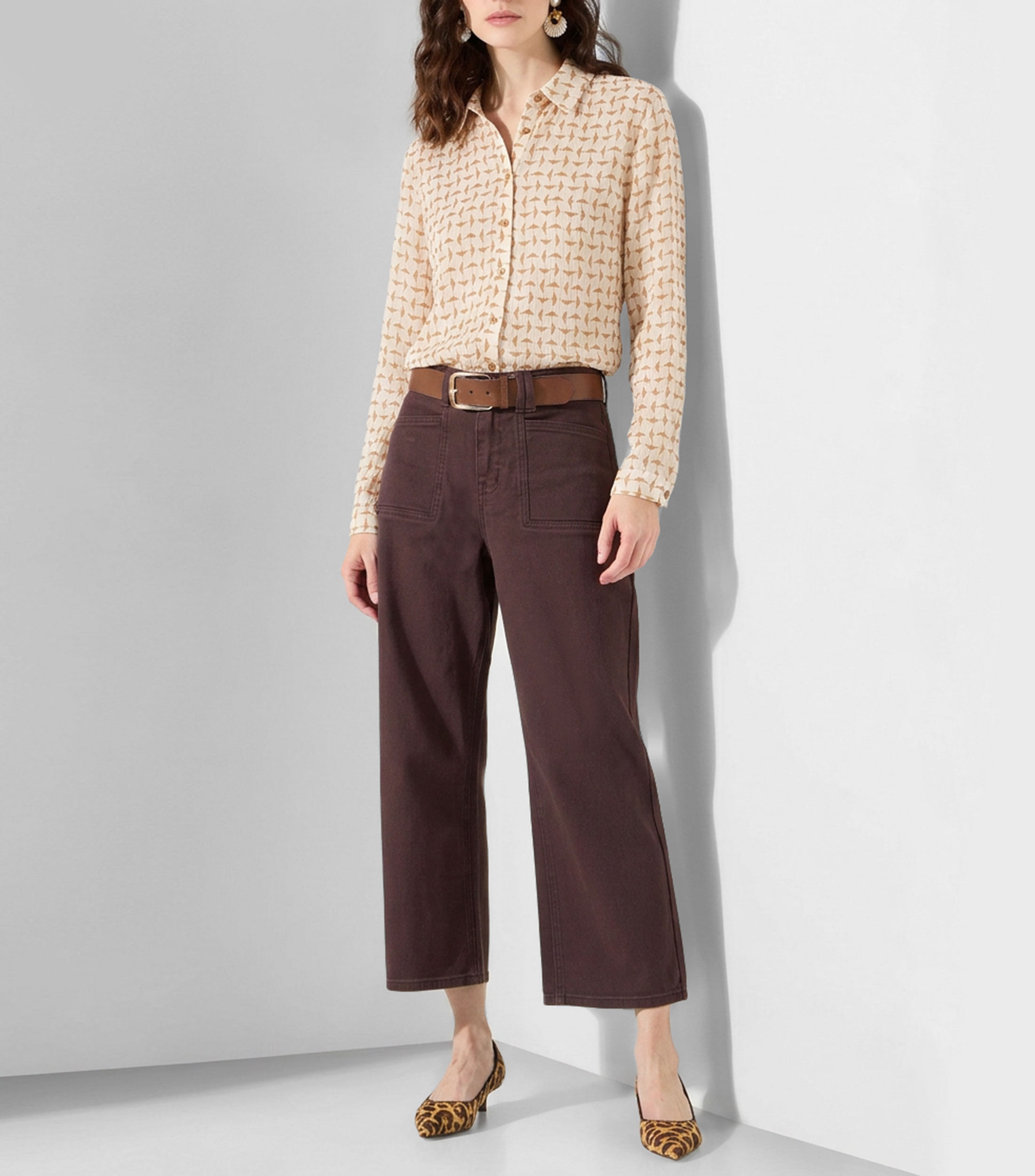 Blusa estampada manga larga Mujer